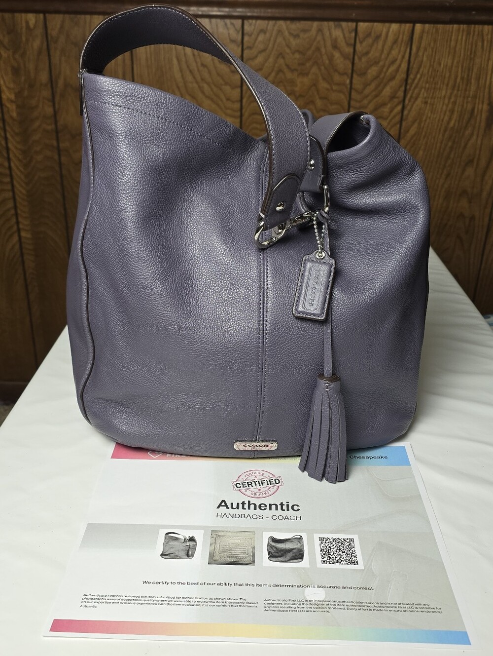 Coach Pebbled Leather Hobo Bag in Dusty Purple W/COA